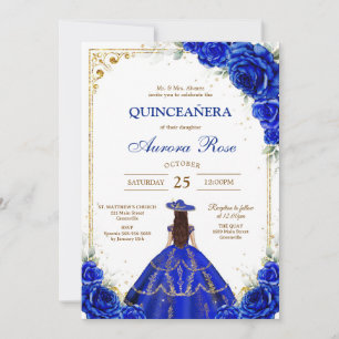 Blue Gold Silver Mis Quince Quinceañera Birthday Invitation