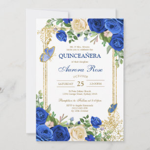 Blue Gold Silver Mis Quince Quinceañera Birthday  Invitation