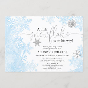 Blue gold silver snowflake winter boy baby shower invitation