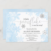 Blue gold silver snowflake winter boy baby shower invitation (Front/Back)