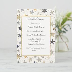 Blue Gold Silver Stars Bridal Shower Invitation