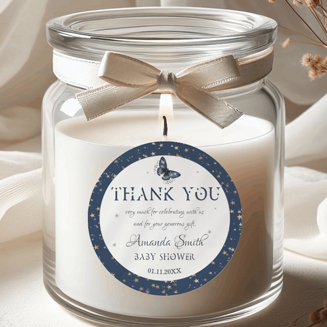 Blue Gold  Sky Magic Woodland Animal Baby Shower Classic Round Sticker (Creator Uploaded)