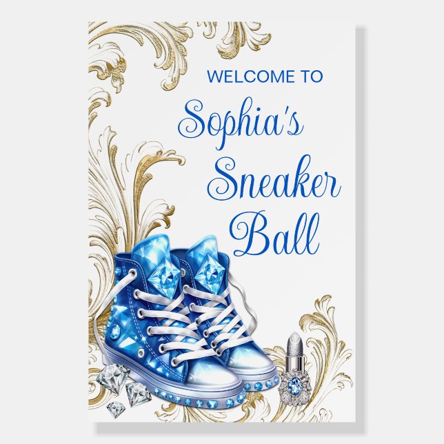 Blue Gold Sneaker Ball Welcome Sign (Front)