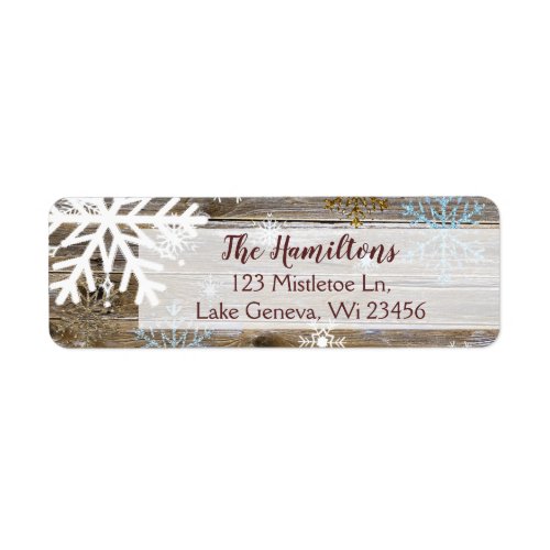 Blue Gold Snowflake and Wood Christmas or Holidays Label