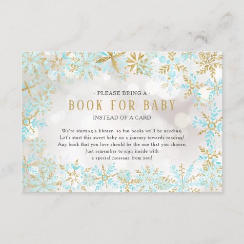 Blue Gold Snowflake Baby Shower Book for Baby Card