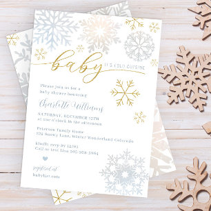 Blue & Gold Snowflake Baby Shower   Winter Theme Invitation