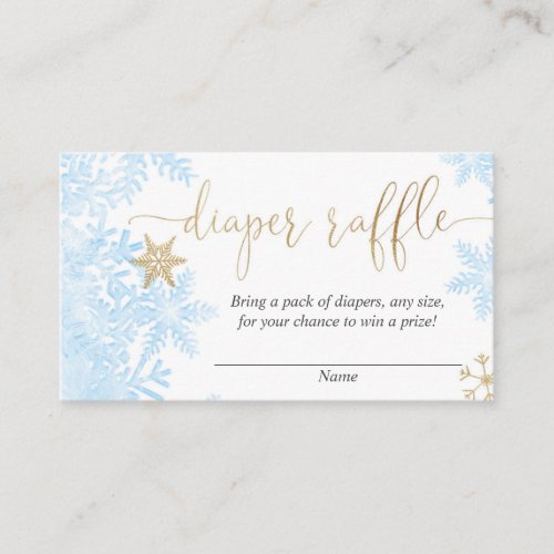 Blue gold snowflake boy baby shower diaper raffle enclosure card