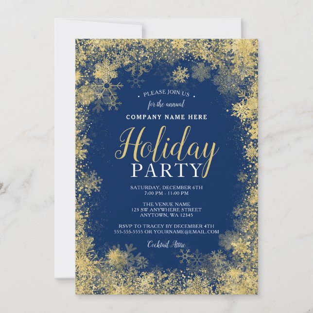 Blue Gold Snowflake Corporate Holiday Party Invitation (Front)