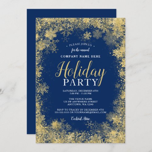 Blue Gold Snowflake Corporate Holiday Party Invitation