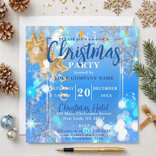 Blue Gold Snowflake Corporate Holiday Party Invitation