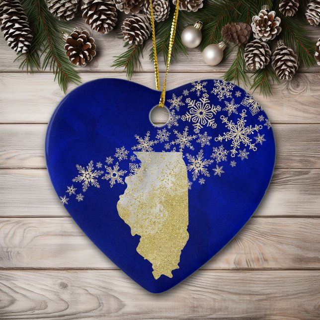 Blue Gold Snowflake Illinois Heart Ceramic Ornament (Creator Uploaded)