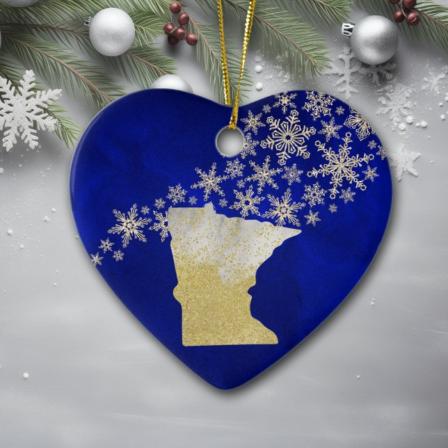 Blue Gold Snowflake Minnesota Heart Ceramic Ornament (Creator Uploaded)