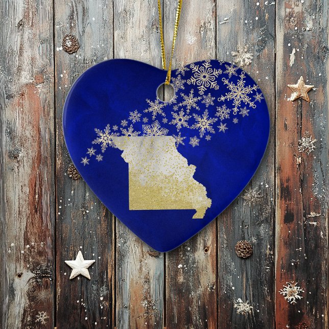 Blue Gold Snowflake Missouri Heart Ceramic Ornament (Creator Uploaded)