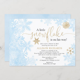 Blue gold snowflake Shower by Mail boy baby shower Invitation