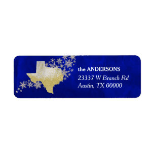 Blue Gold Snowflake Texas Return Address Label
