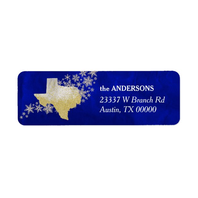 Blue Gold Snowflake Texas Return Address Label (Front)