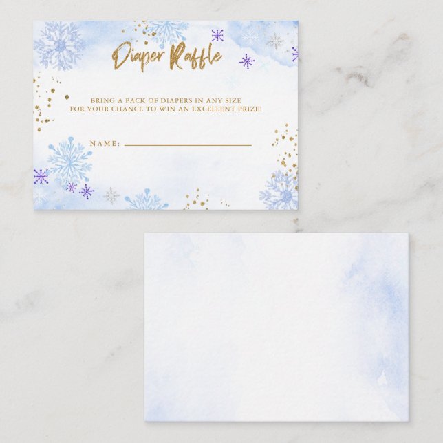Blue Gold Snowflakes Baby Shower Diaper Raffle Enclosure Card (Front/Back)