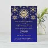 Blue, Gold Snowflakes Couples Shower Invite (Standing Front)
