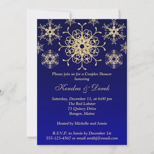Blue Gold Snowflakes Couples Shower Invite