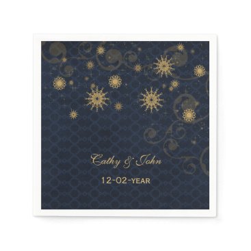 blue gold Snowflakes personalized wedding napkin