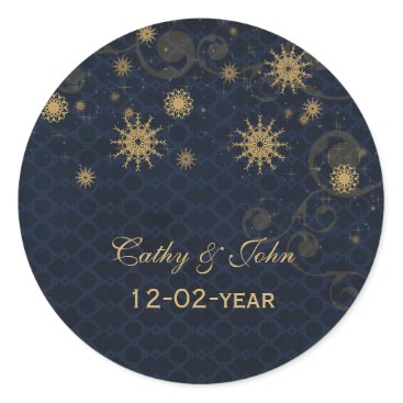 blue gold Snowflakes wedding favor stickers