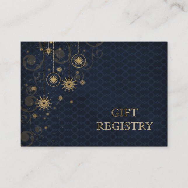 blue gold Snowflakes wedding gift registry Enclosure Card (Front)