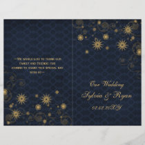 blue gold Snowflakes wedding programs folded