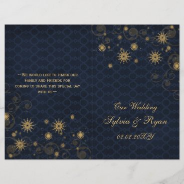 blue gold Snowflakes wedding programs folded