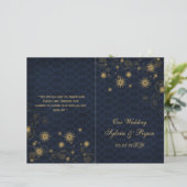 blue gold Snowflakes wedding programs folded (Standing Front)