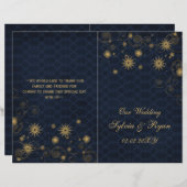 blue gold Snowflakes wedding programs folded (Front/Back)