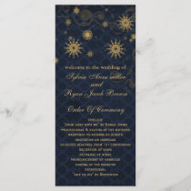 blue gold Snowflakes wedding programs tea length