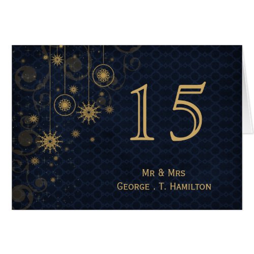 blue gold Snowflakes wedding table numbers