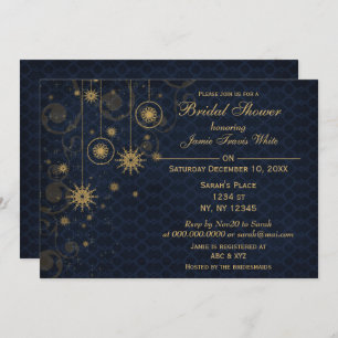 blue gold Snowflakes Winter Bridal Shower Invite