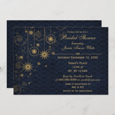 blue gold Snowflakes Winter Bridal Shower Invite