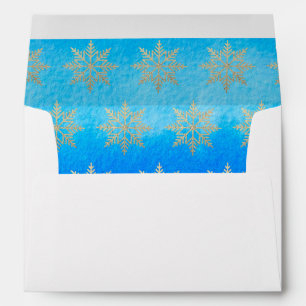 Blue Gold Snowflakes Winter Holidays Envelope
