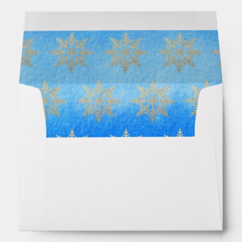 Blue Gold Snowflakes Winter Holidays Envelope