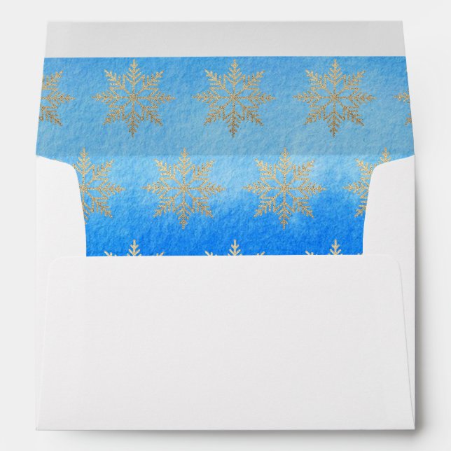 Blue Gold Snowflakes Winter Holidays Envelope (Back (Bottom))