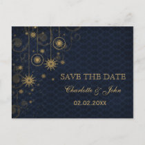 blue gold Snowflakes Winter save the Date Announcement Postcard