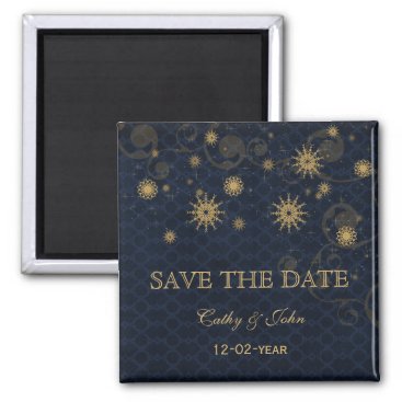 blue gold Snowflakes Winter save the Date Magnet