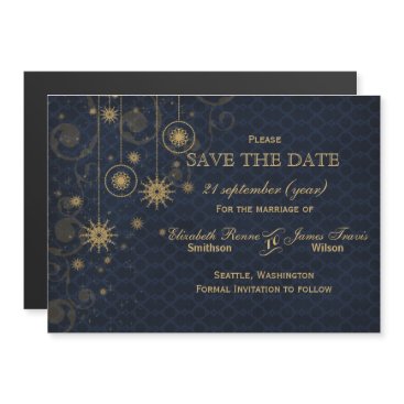 blue gold Snowflakes Winter save the date Magnetic Invitation