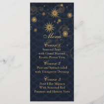 blue gold Snowflakes Winter wedding menu cards