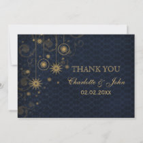 blue gold Snowflakes Winter  wedding Thank You Invitation