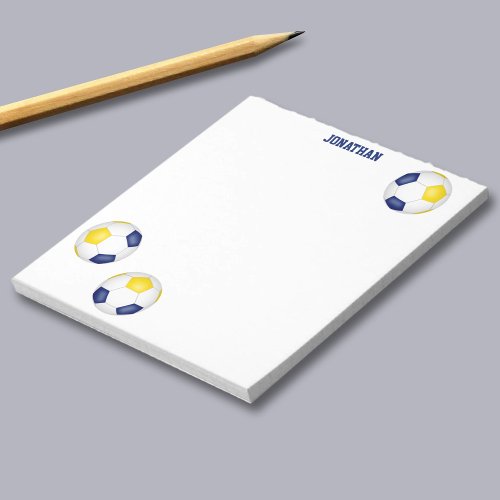 blue gold soccer balls accent personalized  notepad
