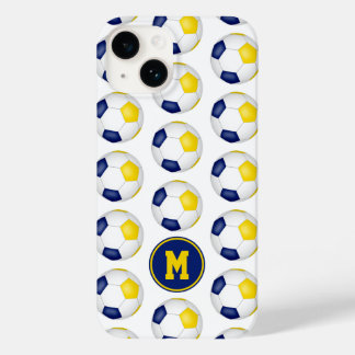 blue gold soccer balls pattern monogrammed Case-Mate iPhone 14 case