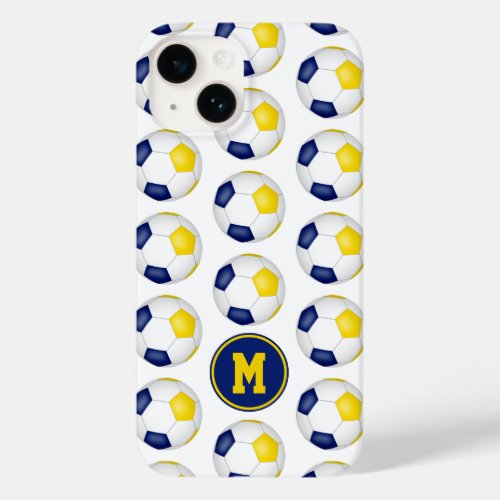 blue gold soccer balls pattern monogrammed Case_Mate iPhone 14 case