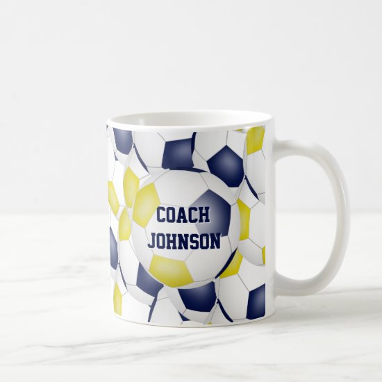 blue gold soccer school team colors coach gift coffee mug