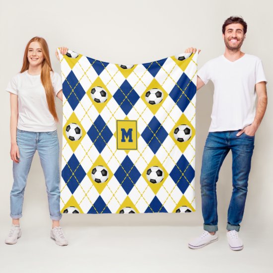 blue gold soccer team colors argyle pattern fleece blanket