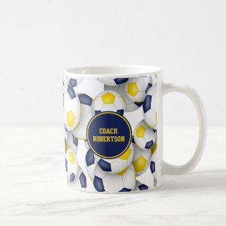 blue gold soccer school team colors coach gift coffee mug
