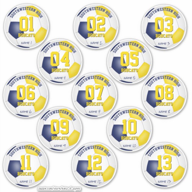 blue gold soccer team gift ideas set of 13 sticker (Front)