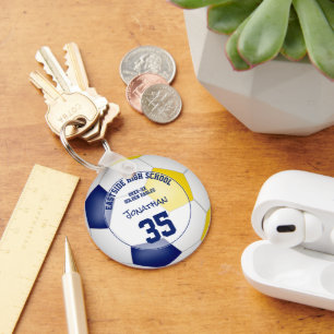 blue gold soccer team kids sports gifts under 10  keychain